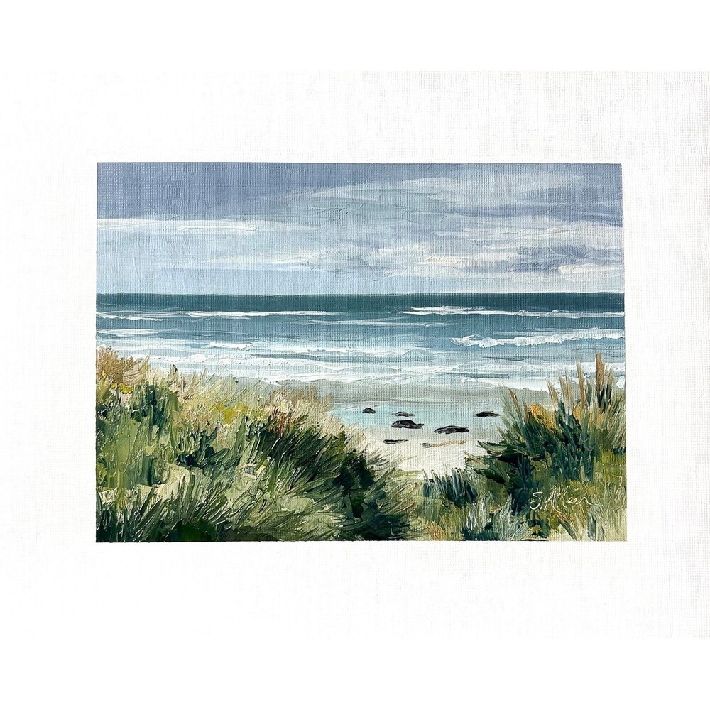 8x10 Original Oil Landscape Painting Moody Seascape Impressionist Dunes Signed